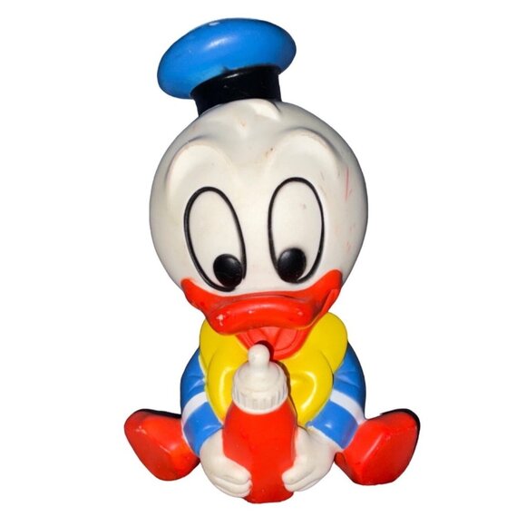 Disney Baby Donald Duck 1986 Shelcore Squeaky Rubber Toy Figure Collectible - Picture 1 of 6